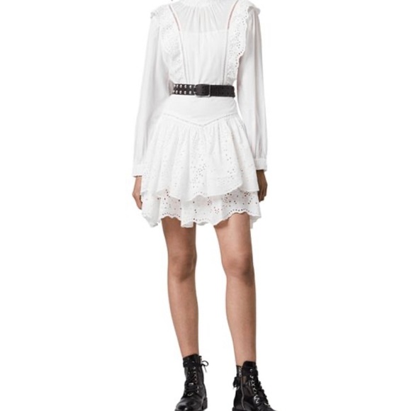 Allsaints Aislyn Broiderie Dress White Size US 2 - Picture 4 of 9